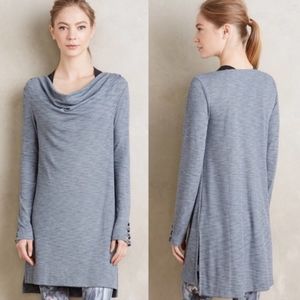 Anthropologie Pure & Good Ribbed Tunic Top Size S Blue Gray Cowl Neck Long Shirt